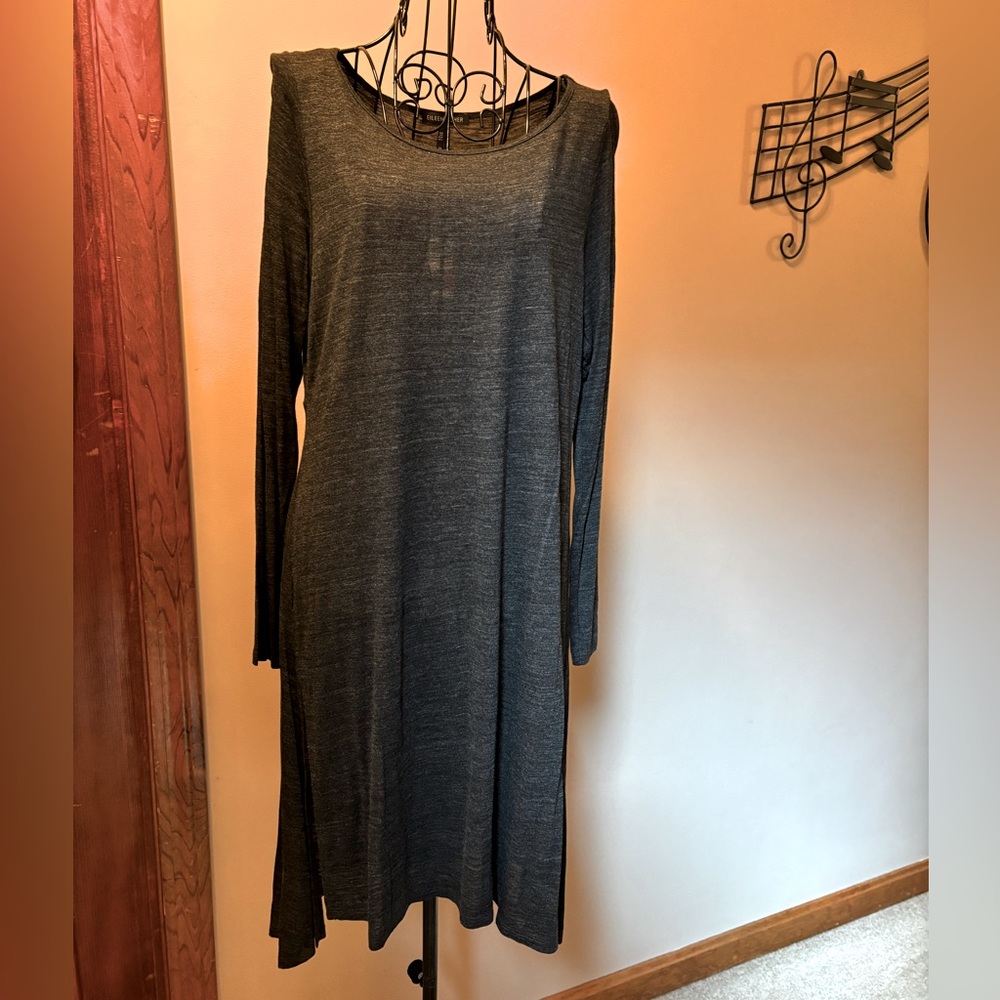 CYBER MONDAY NWT Eileen Fisher Charcoal Ballet Neck Tunicsidedress 100% viscose